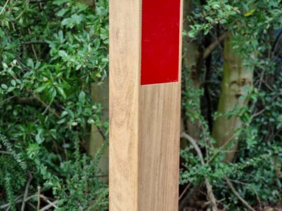 Kent Highways timber bollard with large reflectors