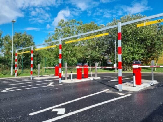 Modern and sleek multi lane bespoke height restrictor, showcasing its minimalist design and functionality