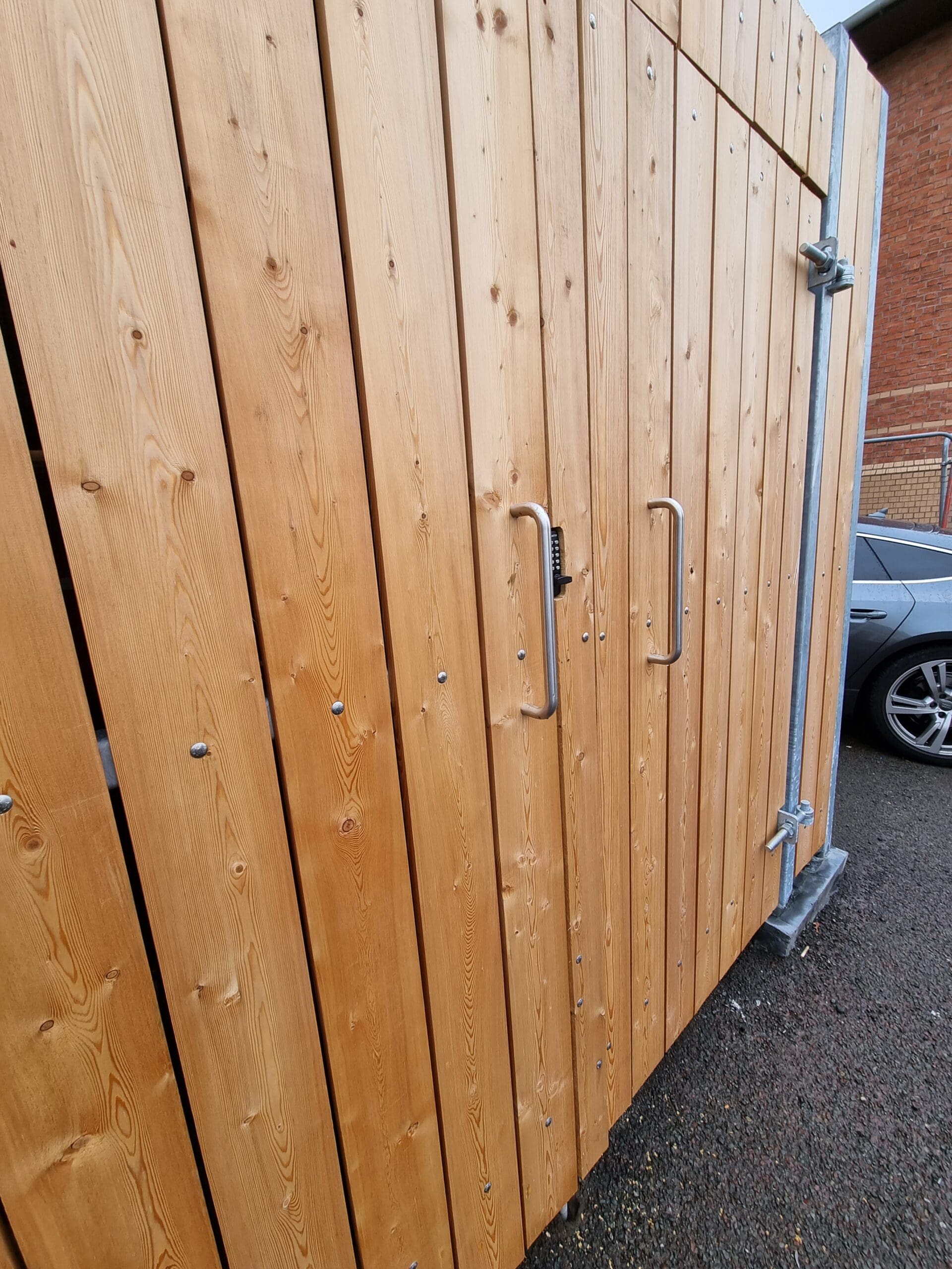 Alternate angle of our fire rated bin store, showcasing its versatile design and high-quality fire-treated timber cladding.
