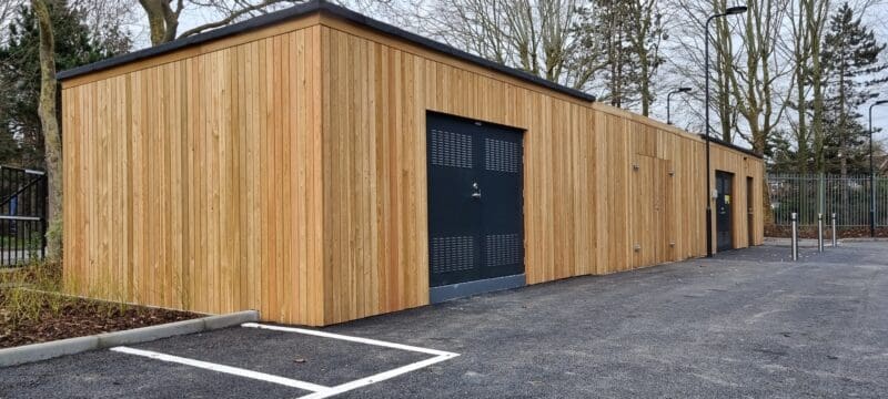 Bin store cladding with FSC certified Siberian larch wood